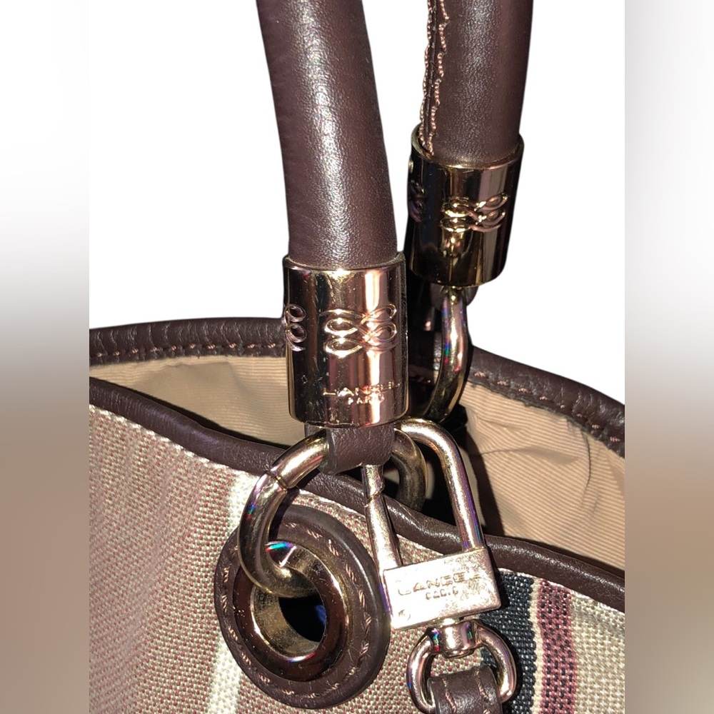 Baumé & Mercier Lancel Paris Elegant Striped Shoulder Bag in Brown and Cream - Picture 3 of 8